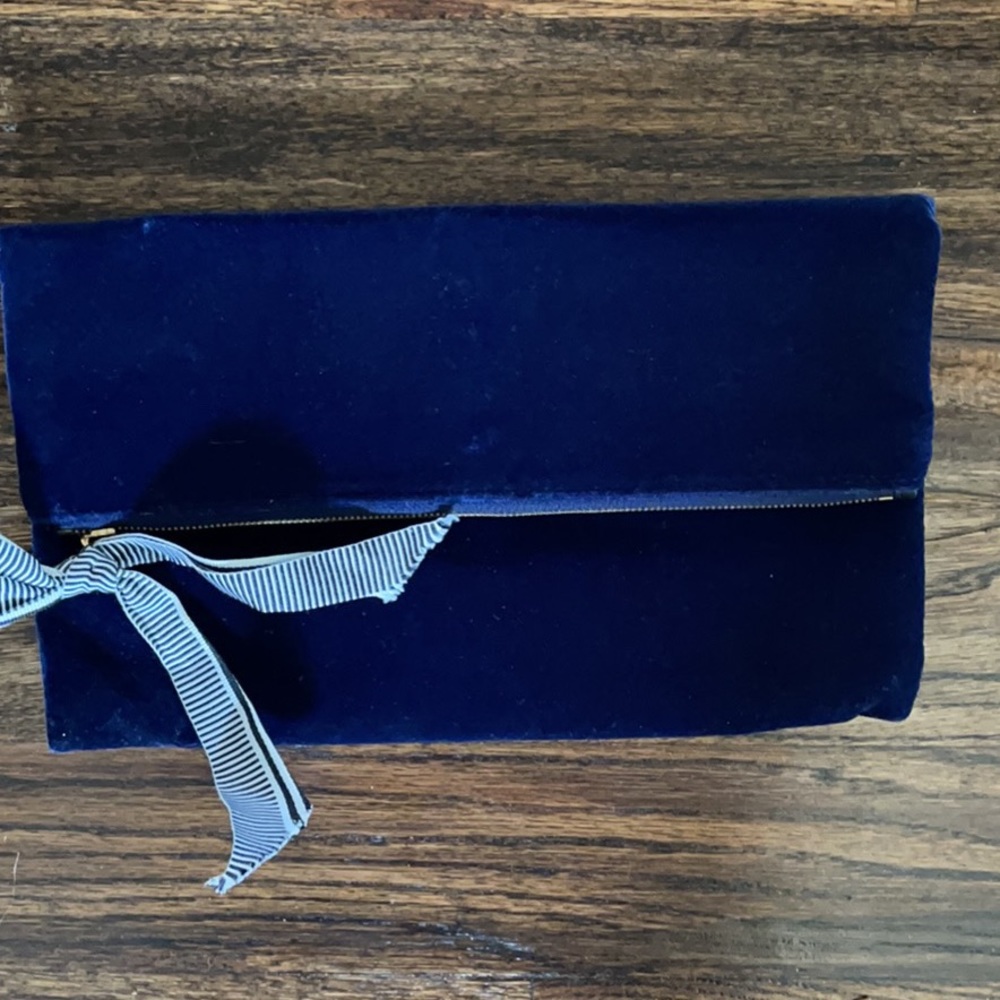 new J Crew Navy Velvet Clutch